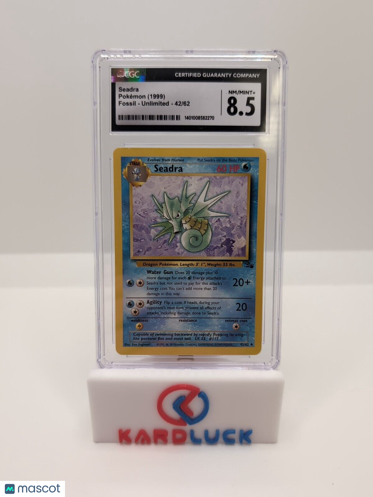 1999 Pokemon - 1st Edition Seadra Non-Holo Fossil 42/62 CGC 8.5