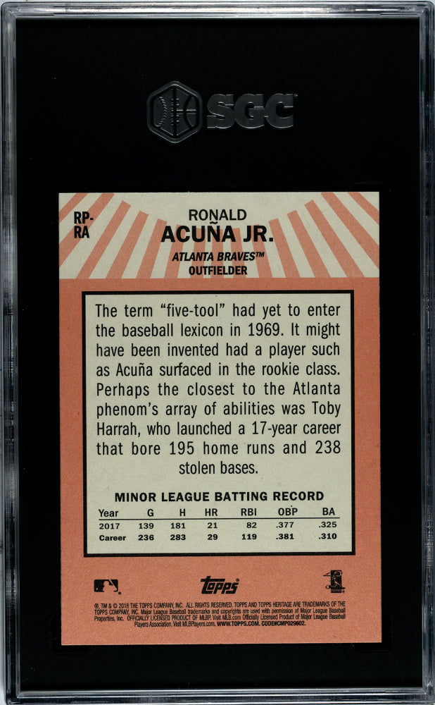 2018 Topps Heritage Ronald Acuna Jr. #rp-ra Rookie Performers Sgc 10